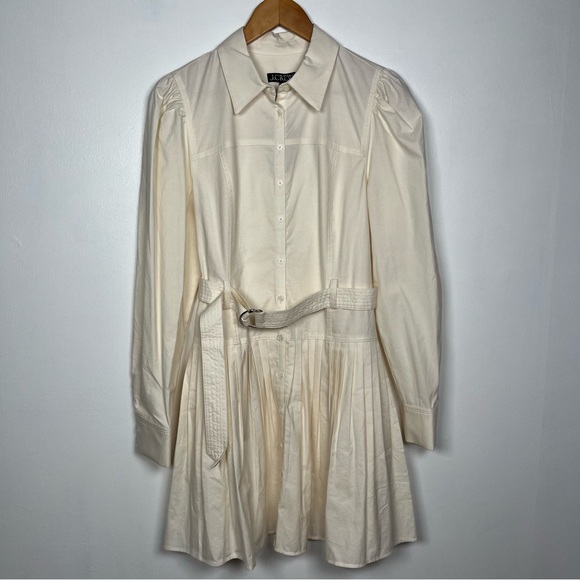 NWT J.Crew Long Sleeve Shirt Dress Fit and Flare lightweight Oxford Size 8 Ivory - Picture 4 of 14